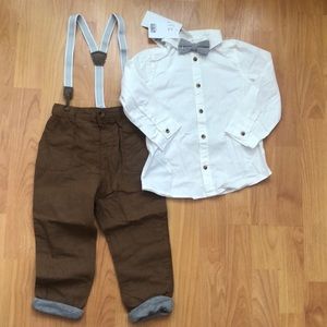 H&M size 3T 3 Pc Suspender set. White shirt with Brown Pant